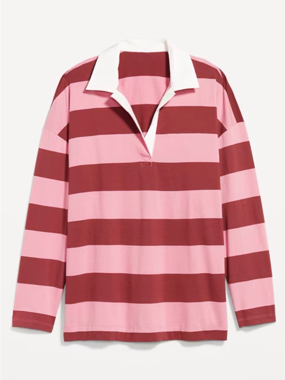 Old Navy Striped Polo Shirt in Pink, Burgundy and White